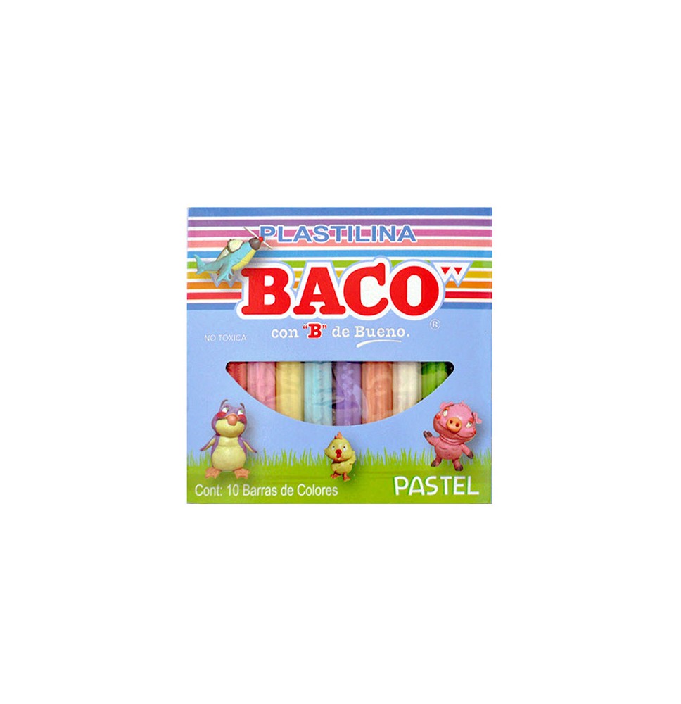 PLASTILINA C10 BARRAS COLORES PASTEL BACO C.100