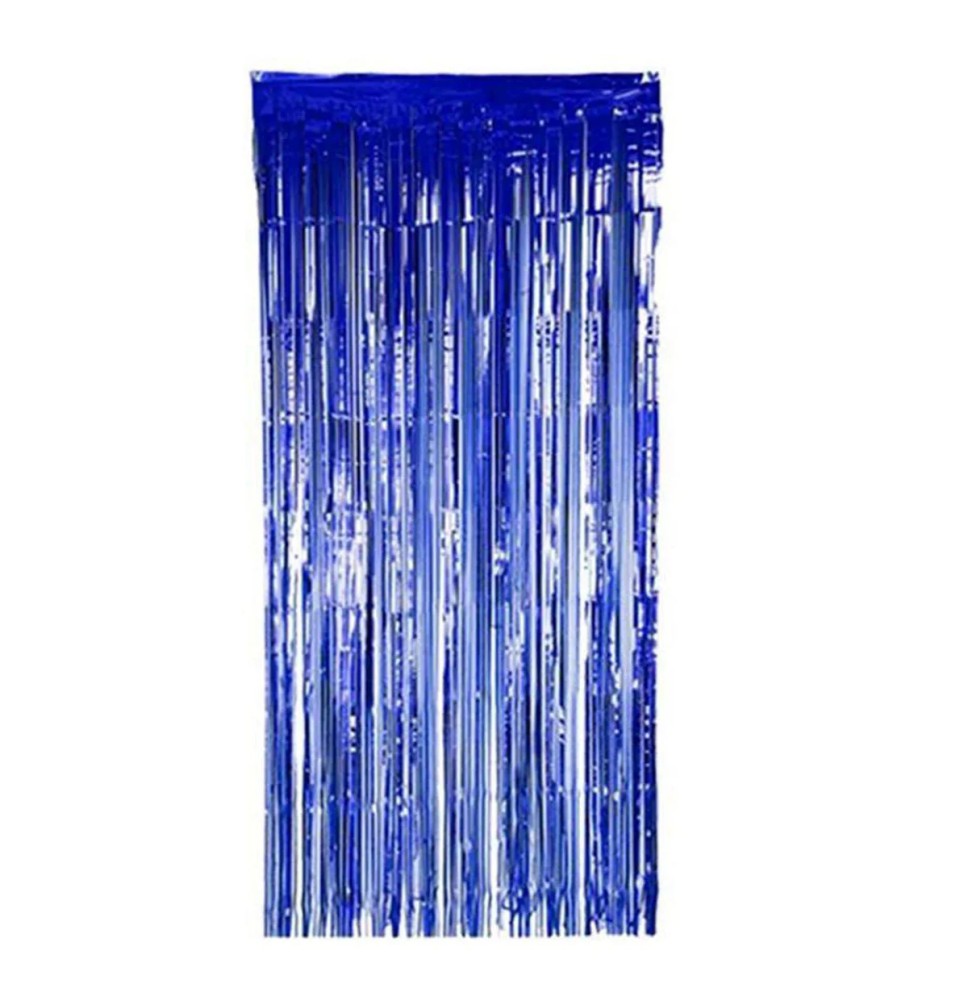CORTINA FIESTA LARGA HOLOGRAMA METALICA AZUL REY 195X95 E1