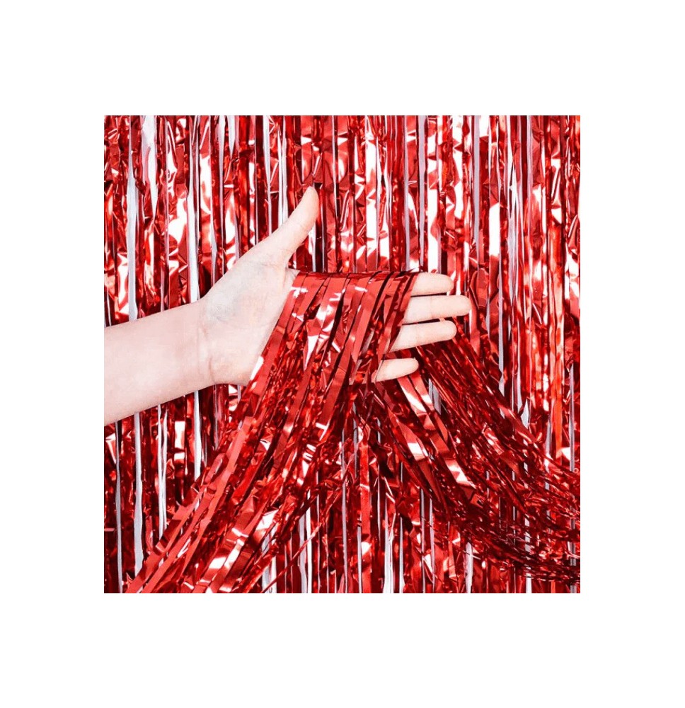 CORTINA FIESTA LARGA HOLOGRAMA METALICA ROJO 195X95 E1