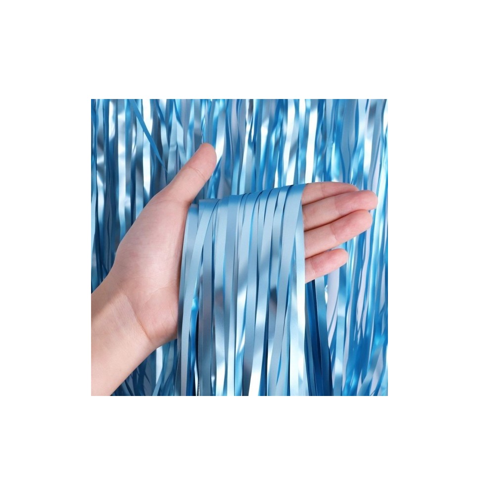 CORTINA FIESTA LARGA METALICA LISA AZUL CIELO 195X95 E1