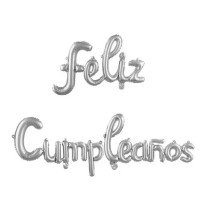 LETRERO INFLABLE FELIZ CUMPLEAÑOS METALICO PLATA E.12