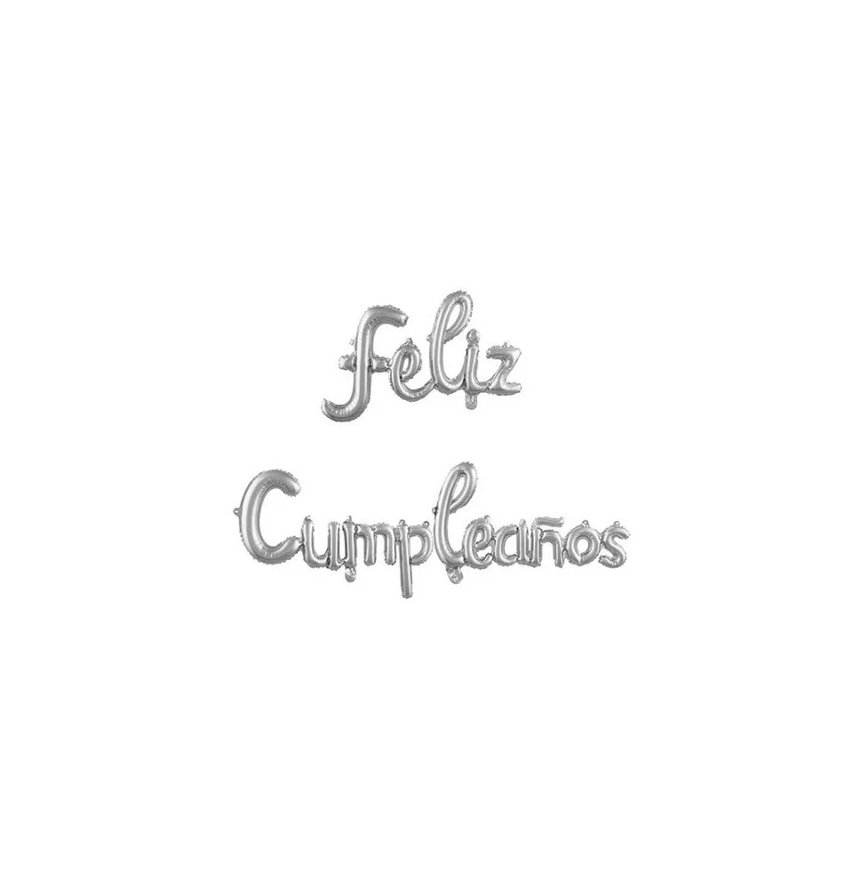 LETRERO INFLABLE FELIZ CUMPLEAÑOS METALICO PLATA E.12