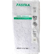 PAPEL COREANO PELLON DECORADO FLOR BLANCO PASCUA E.10