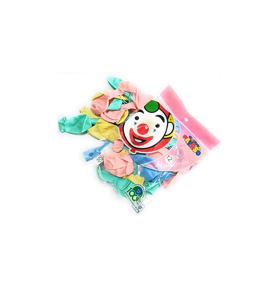 GLOBOS MACARRON PASTEL 12 COL. SURT. BOLSA C50 C.60
