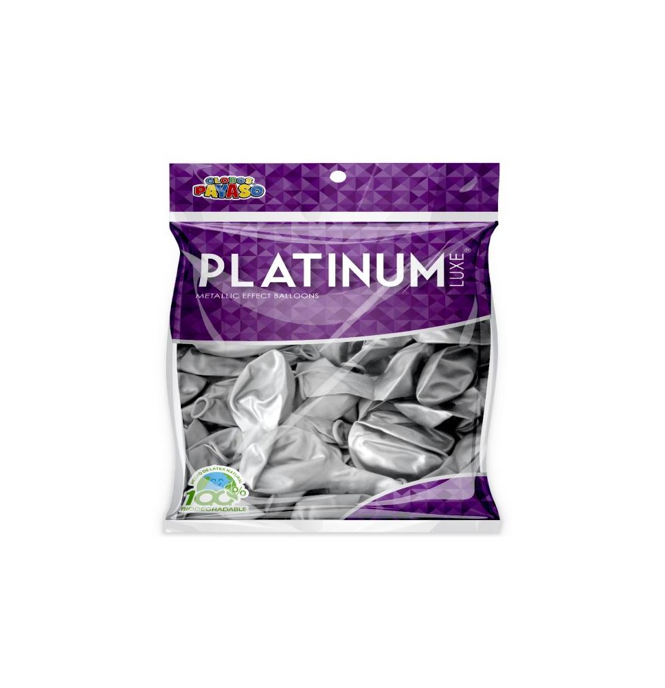 GLOBOS PAYASO PLATINUM 12 BOL.C25 PLATA C.40