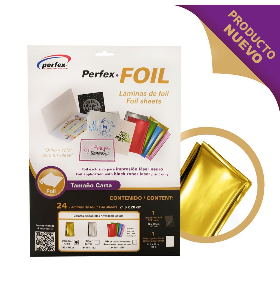 FOIL DORADO 216X280MM PAQ. C24 LAMINAS PERFEX C.30