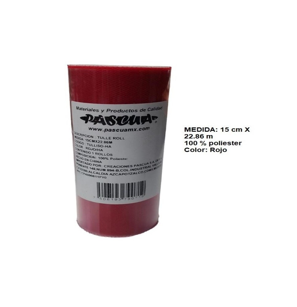 TULLE LISO ROLLO 15X22.86M. ROJO E12 C96