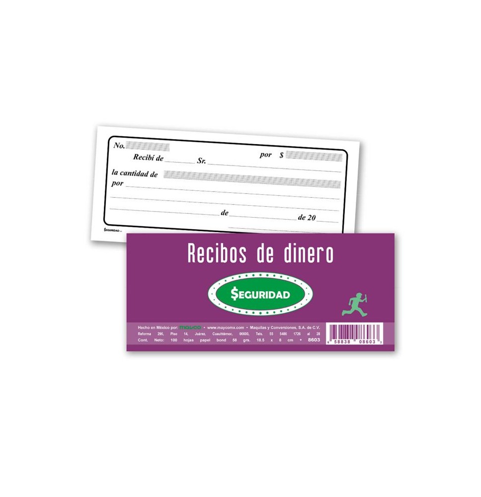 RECIBO DE DINERO 8603 PRINTAF 102 RECIBOS C2 COP.ESPIR E.6