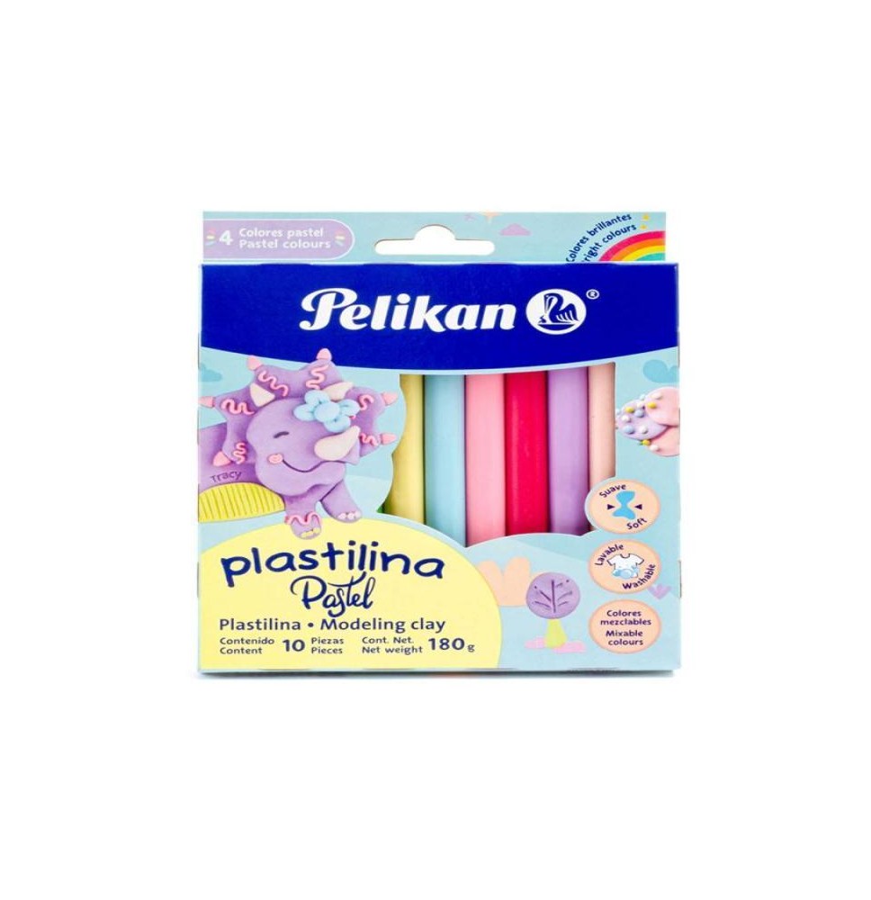 PLASTILINA C10 BARRAS COLORES PASTEL PELIKAN C.40