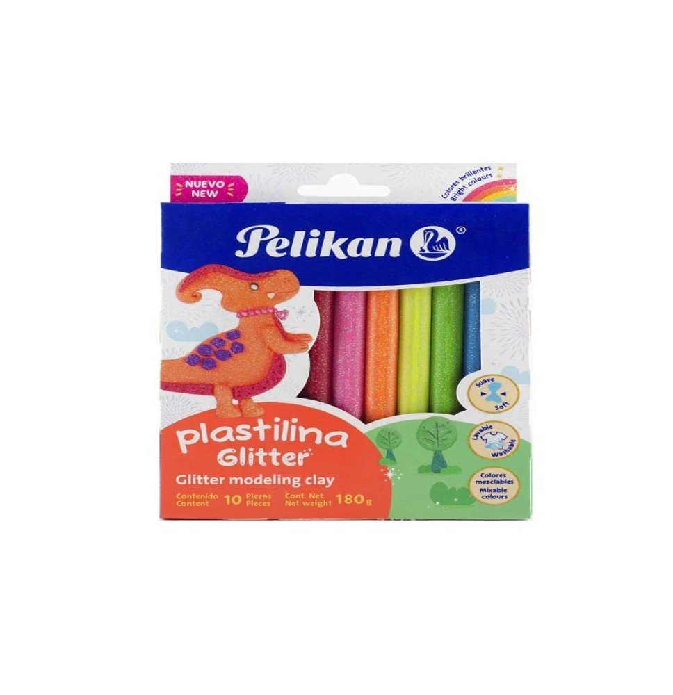 PLASTILINA C10 BARRAS GLITTER COLORES PELIKAN C40