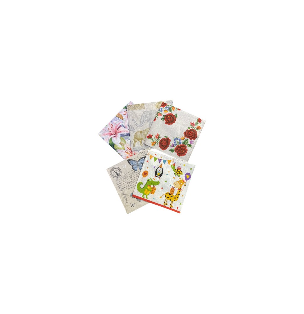SERVILLETAS DEC. DE PAPEL VARIOS MOD. PAQ. C20 PZA C.10