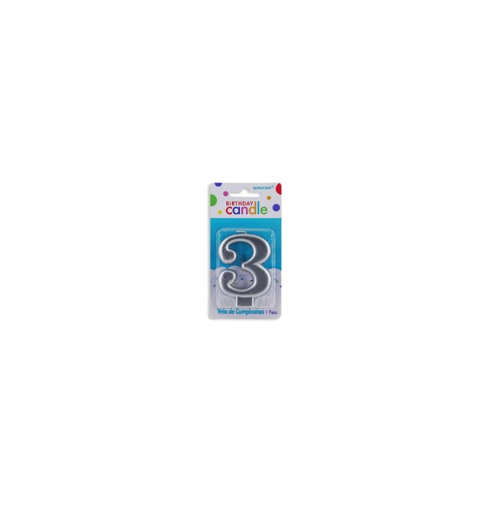 VELA NUMERO 3 PLATA METALICO GRANMARK C.12