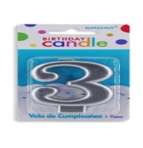 VELA NUMERO 3 PLATA METALICO GRANMARK C.12