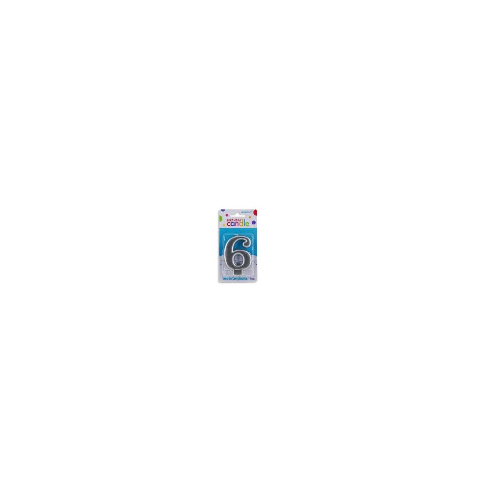 VELA NUMERO 6 PLATA METALICO GRANMARK C.12