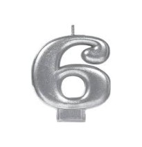 VELA NUMERO 6 PLATA METALICO GRANMARK C.12