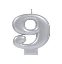 VELA NUMERO 9 PLATA METALICO GRANMARK C.12