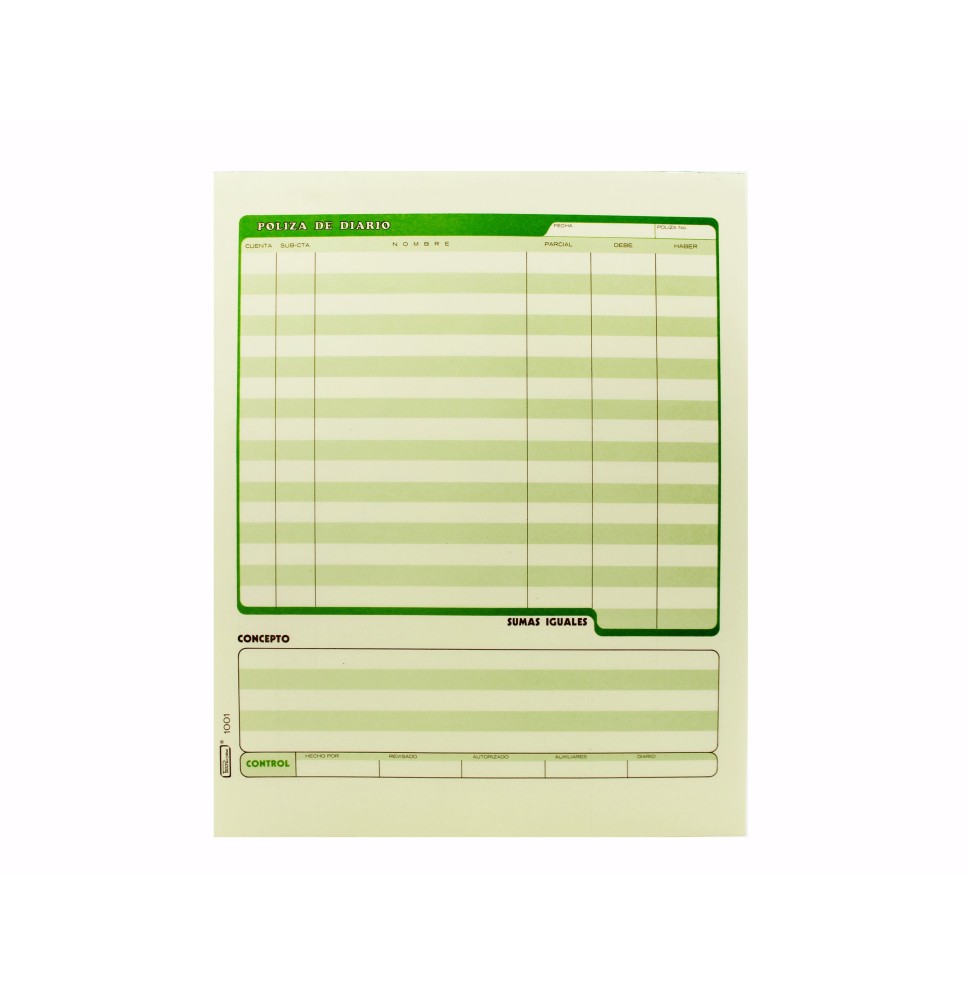 POLIZA DE DIARIO 1001 PRINTAFORM CTA. 50H.E. 3 C.48