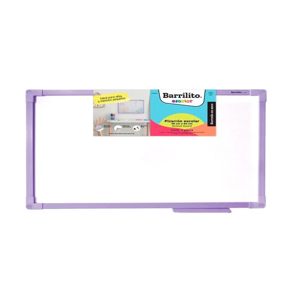 PIZARRON BCO 40X60 ESCOLAR LILA MOD.PE8816 BARRILITO C2