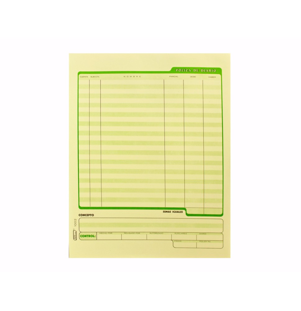 POLIZA DE DIARIO 1002 PRINTAFORM CTA. 50H.E. 3 C.72