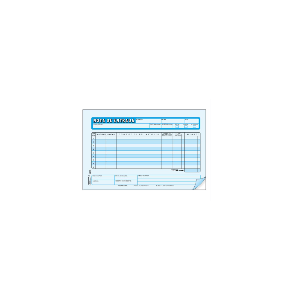 NOTA DE ENTRADA 1053 PRINTAFORM 12 CTA. 25 JGO. E.324