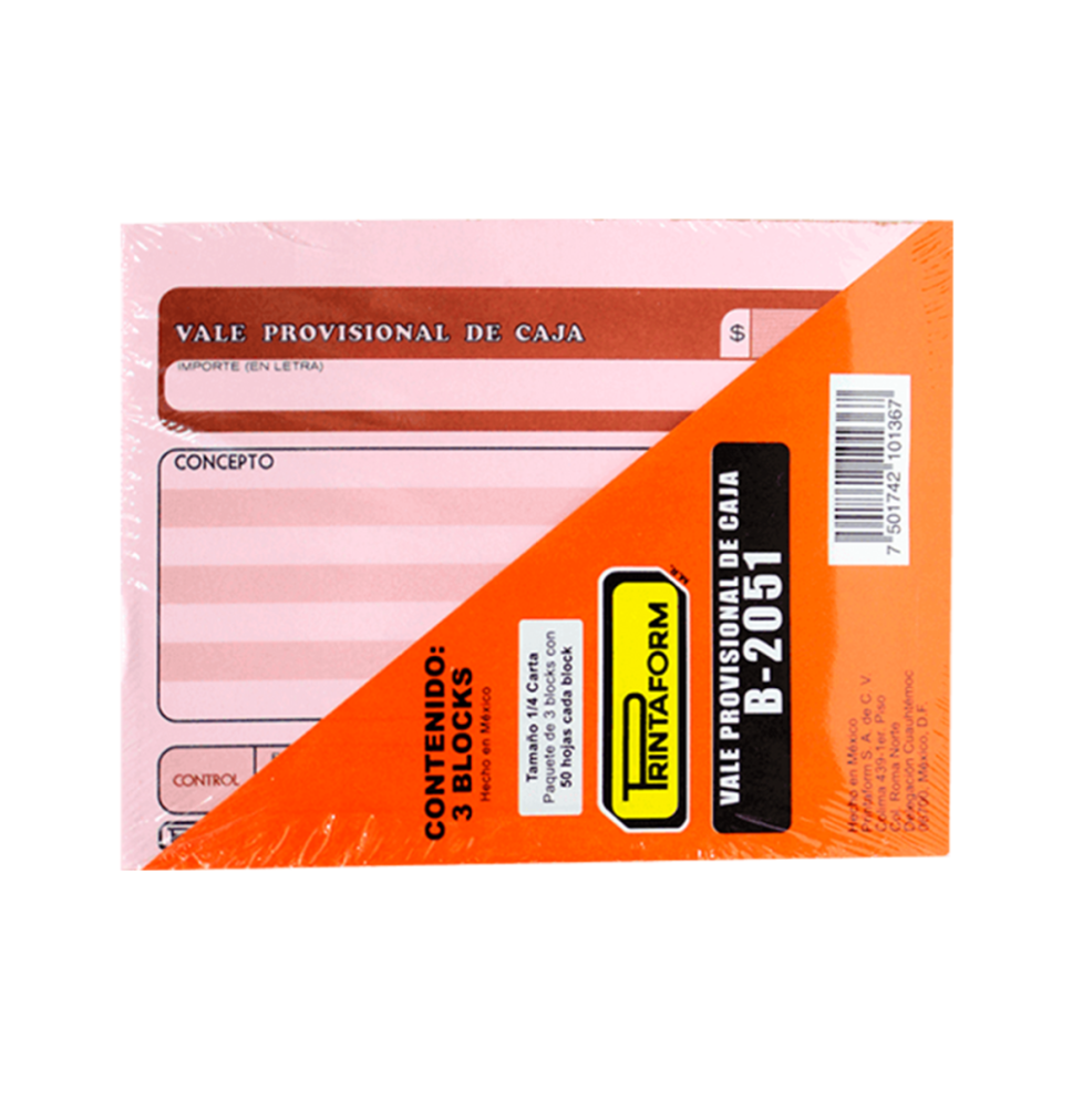 VALE PROVISIONAL DE CAJA 2051 PRINTA. 14 CTA. 50H.3144