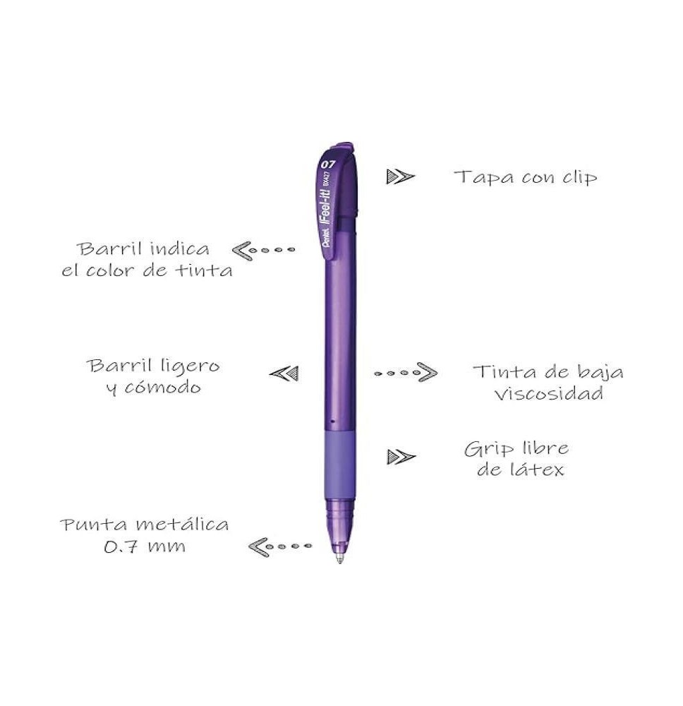 BOLIGRAFO FEEEL-IT BX427V 0.7MM VIOLETA PENTEL E.12 C1152