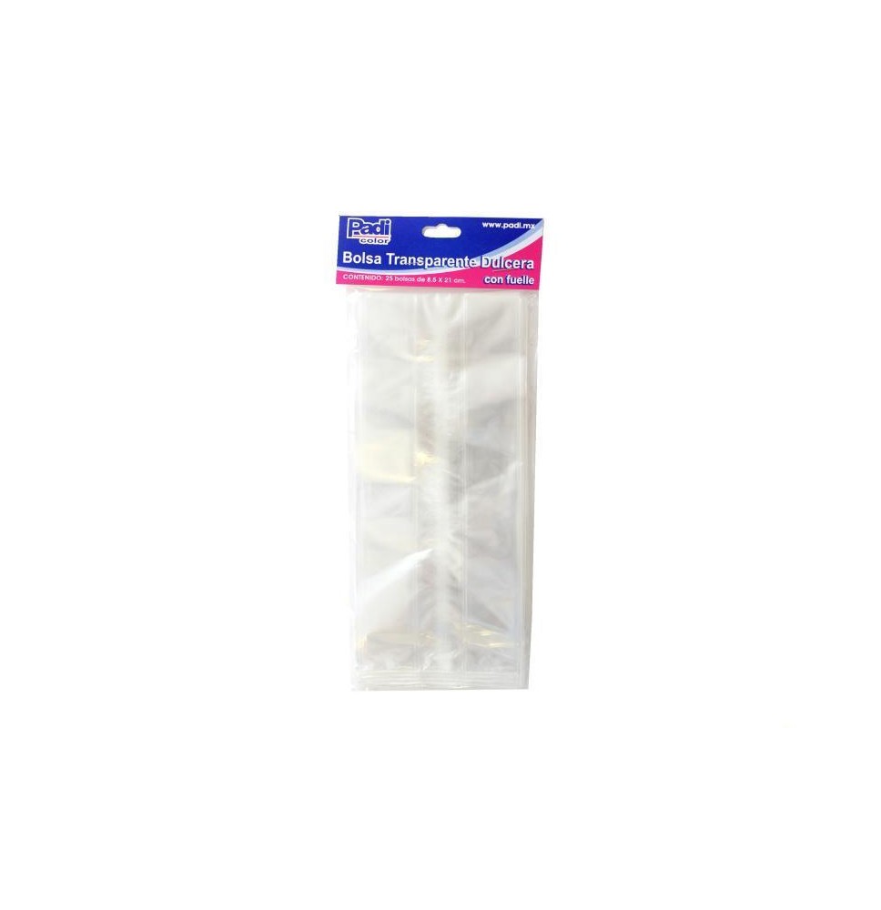 BOLSA CELOFAN DULCERA PADI 8.5X21CM.PAQ.C25 TRANSP.