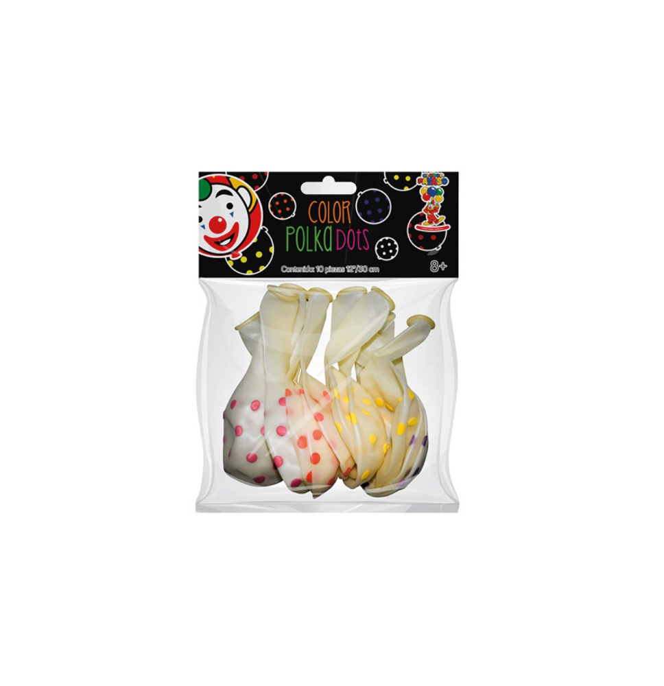 GLOBOS PAYASO 12 COL. POLKA DOTS SURT. BOL. C10 C.10