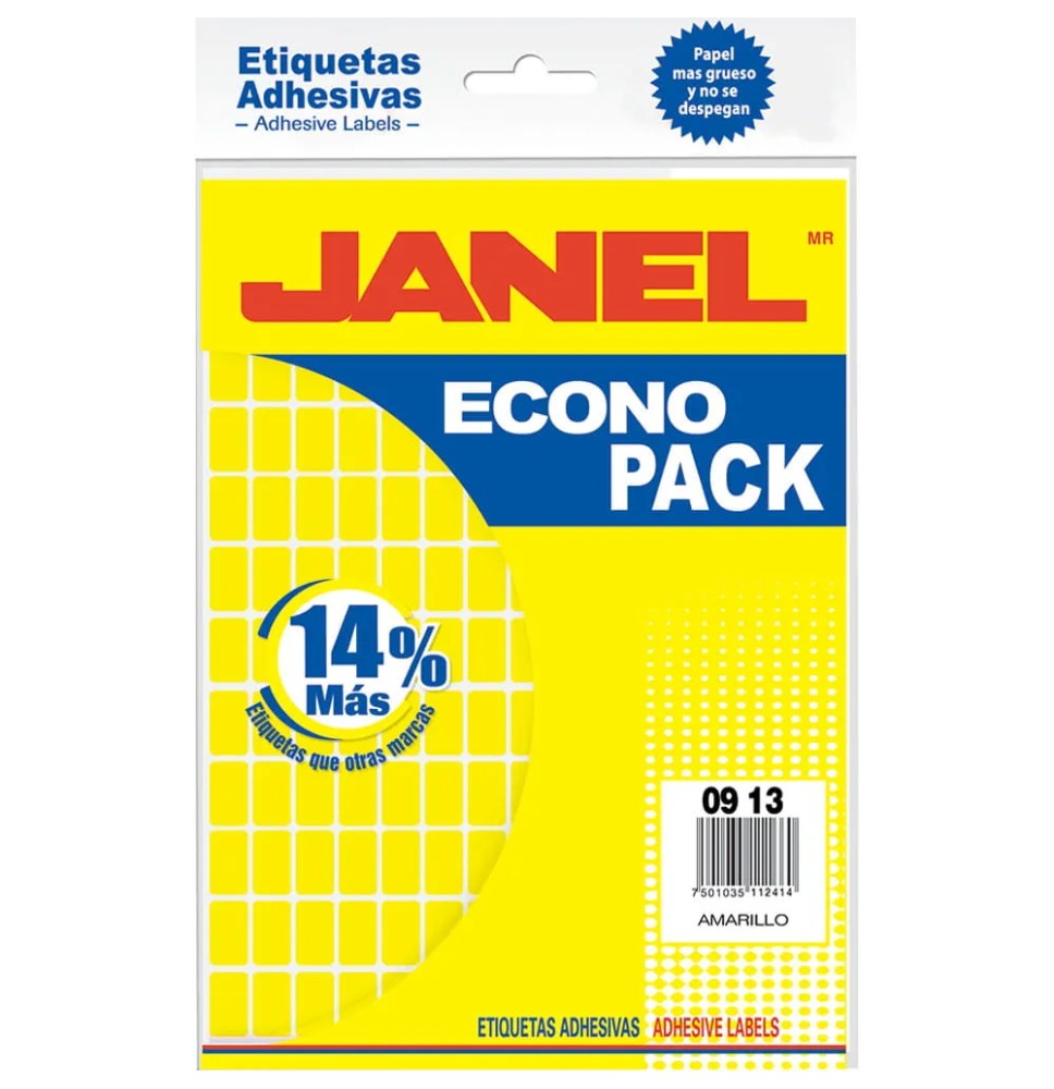 ETIQUETA ADH. FLUOR. JANEL 9X13 AMARILLO PAQ.C8H. E30