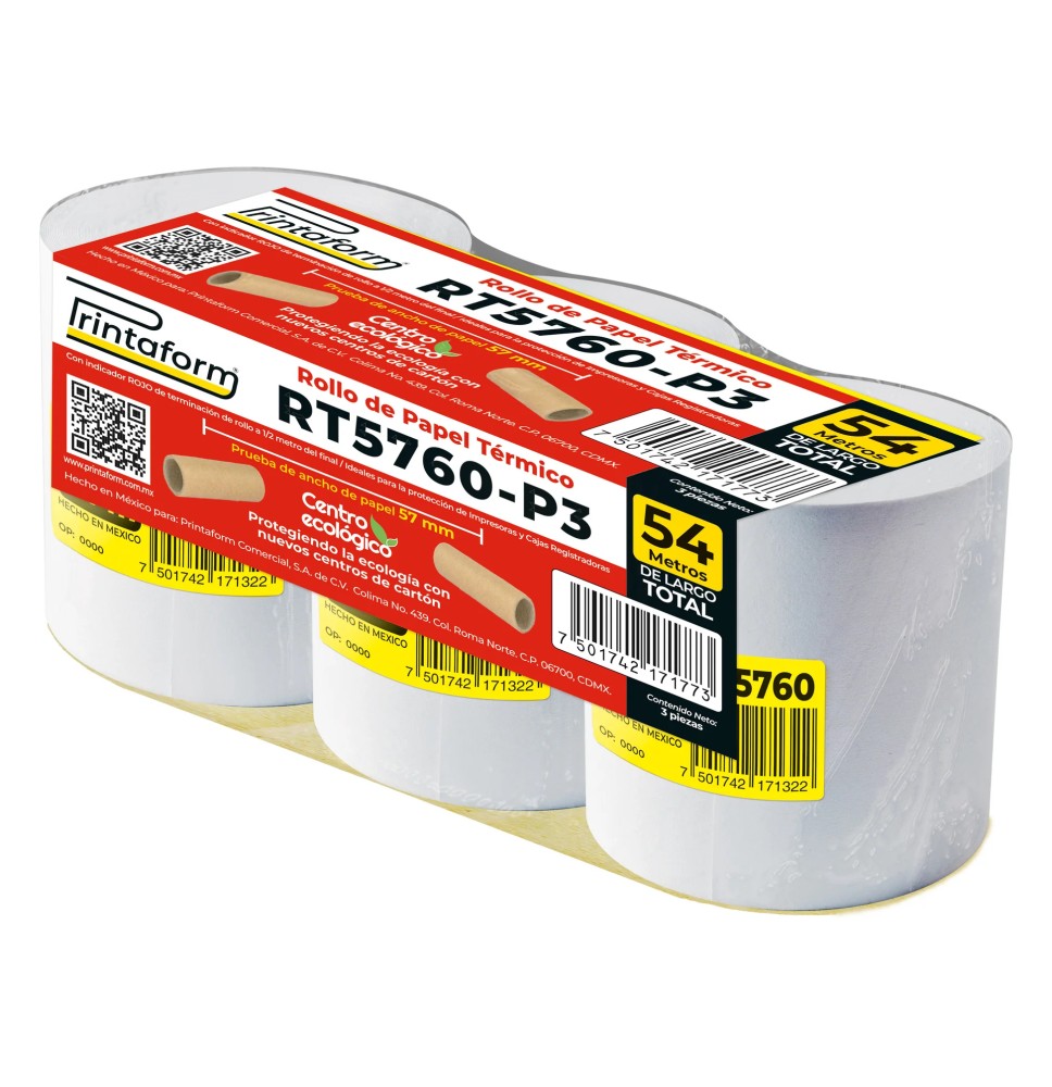 ROLLO TERMICO 57MM X 40MTS PAQ.C3 ROLLOS T5760 C.16
