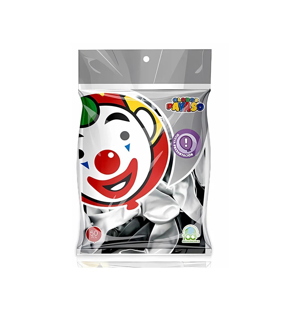GLOBOS PAYASO 9 BOLSA C50 BICOLOR PLATANEGRO C.100