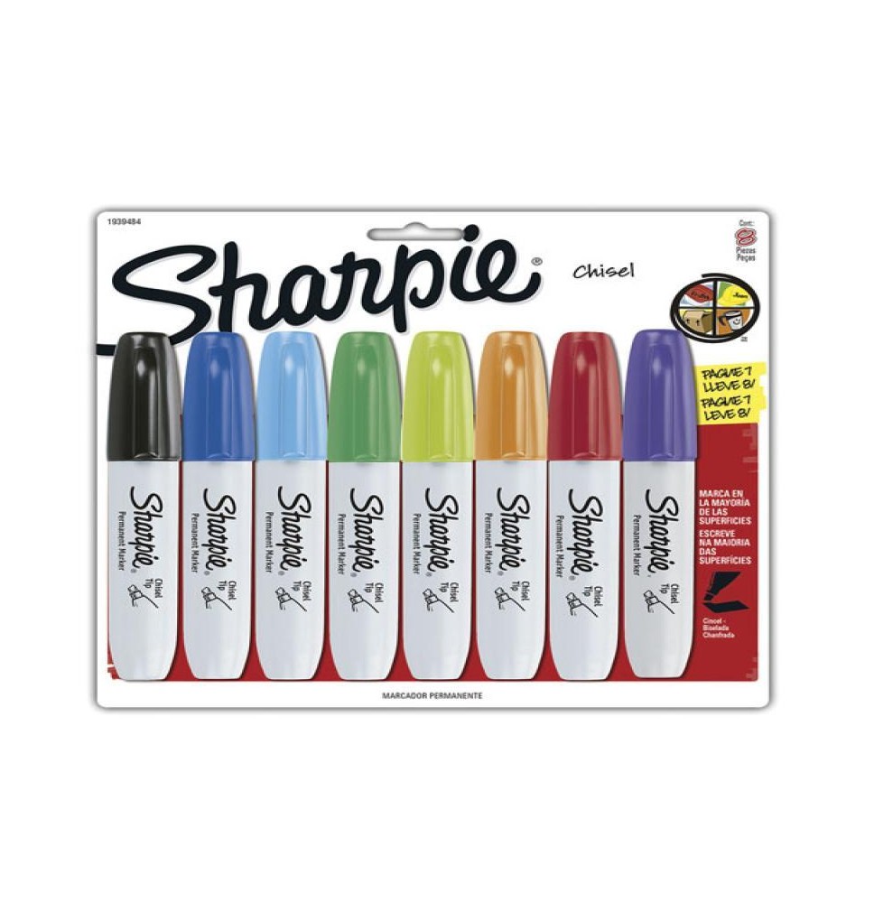 MARCADOR PERM. GRUESO PLAST. SHARPIE BL. C8 COL. SURT 12