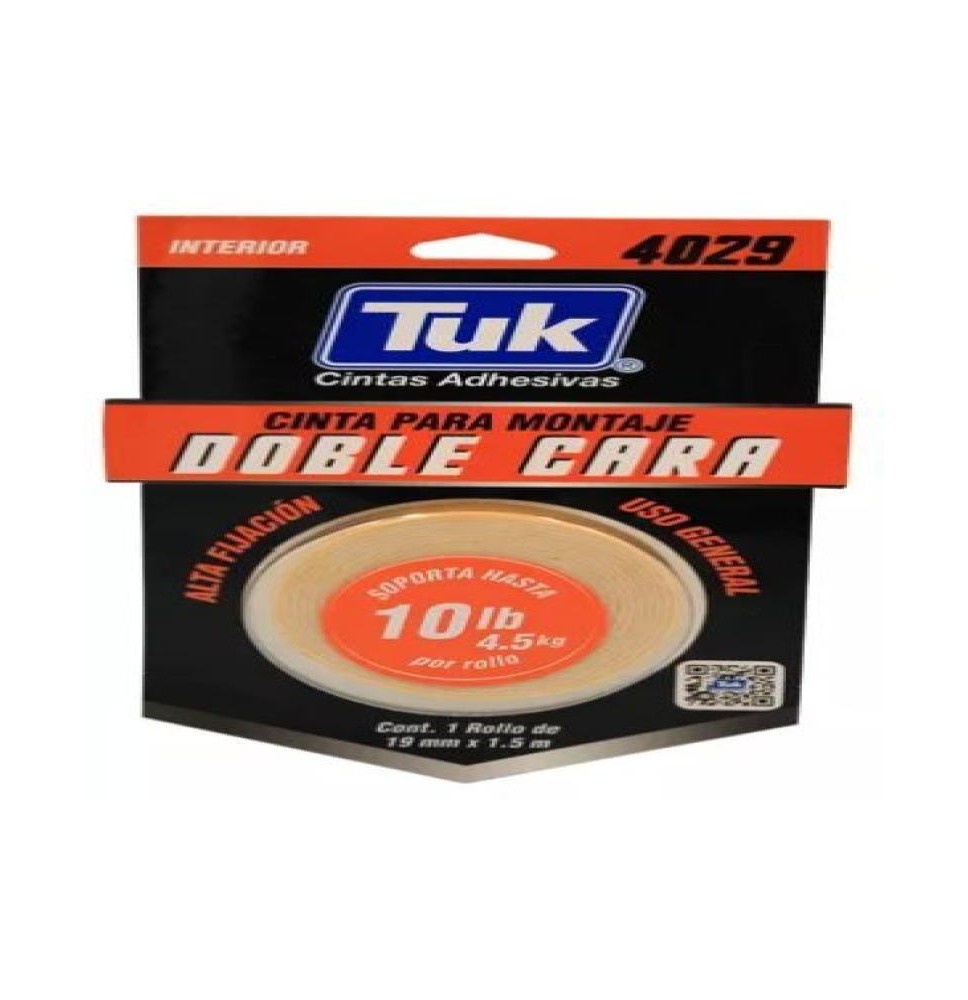 CINTA ADH. DOBLE CAPA PARA MONTAJE 19X1.5M 4029 TUK C.16