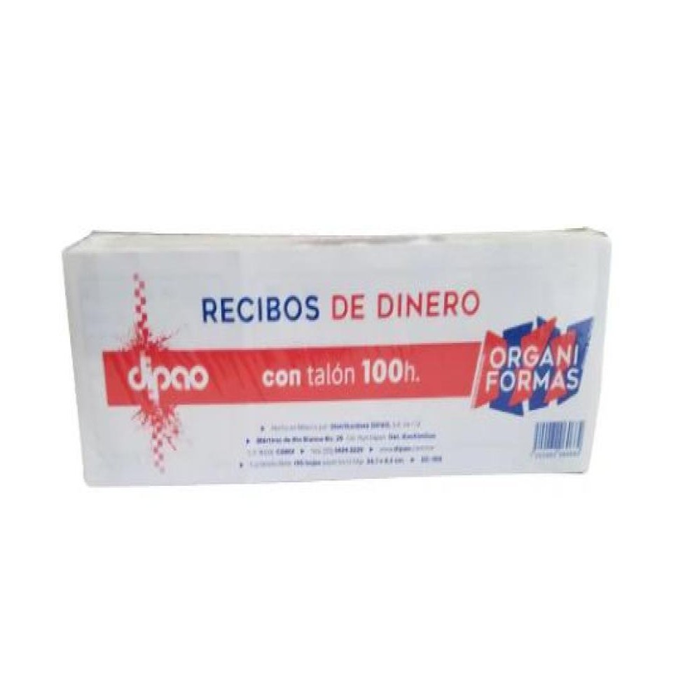 RECIBO DE DINERO CON TALON 80 HJS. RE-80 DIPAO E.5 C.100