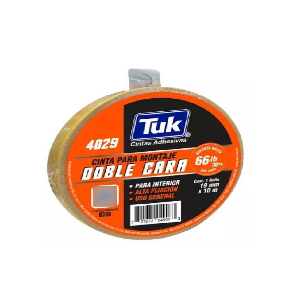 CINTA ADH. DOBLE CAPA PARA MONTAJE 19X10M 4029 TUK C.6