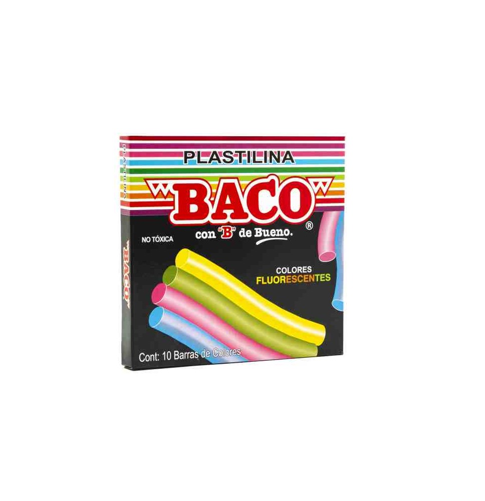 PLASTILINA C10 BARRAS COLORES FLUORESCENTES BACO C.100