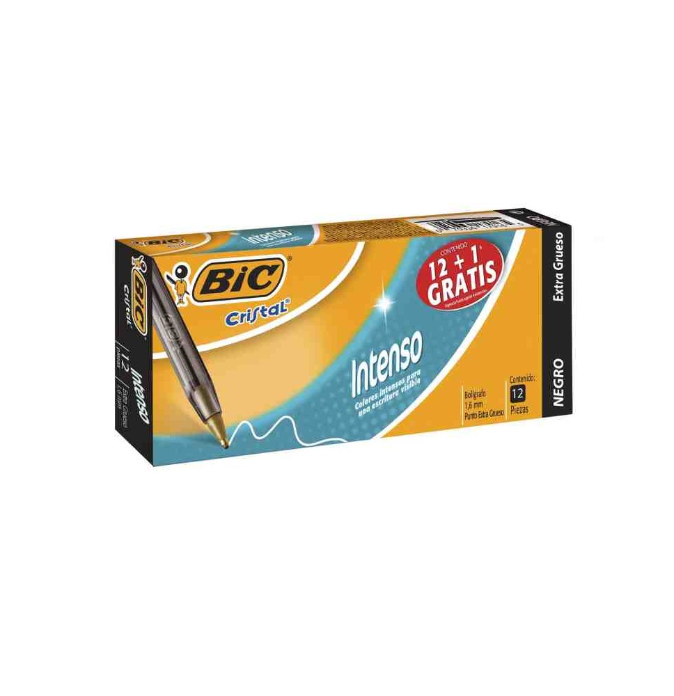 BOLIGRAFO CRISTAL INTENSO BIC 1.6MM NEGRO CJ.C12 BOL.18