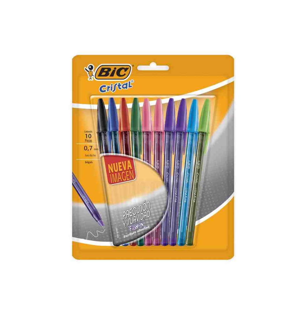 BOLIGRAFO CRISTAL PREC. S BIC 0.7MM BOL.C10 SURT. 12132