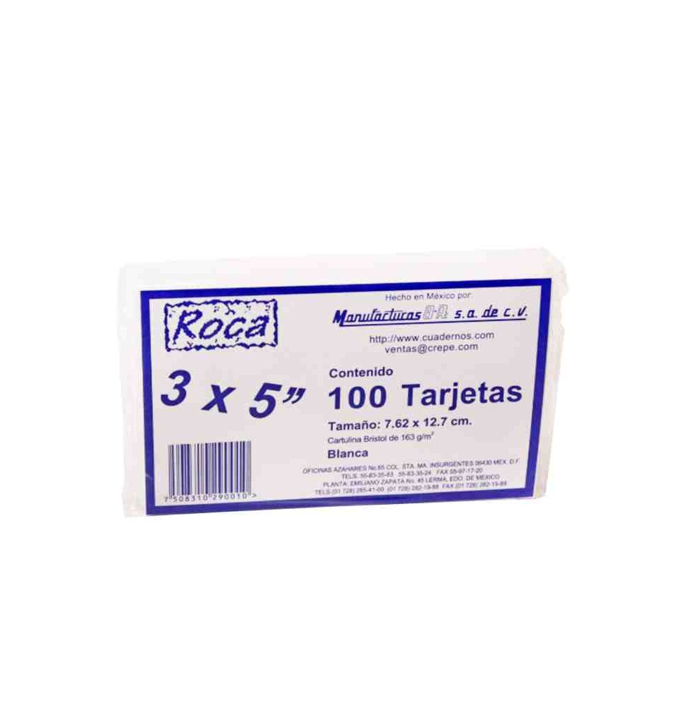 TARJETAS BLANCAS DIPAO 3X5 PAQUETE C100 C.50