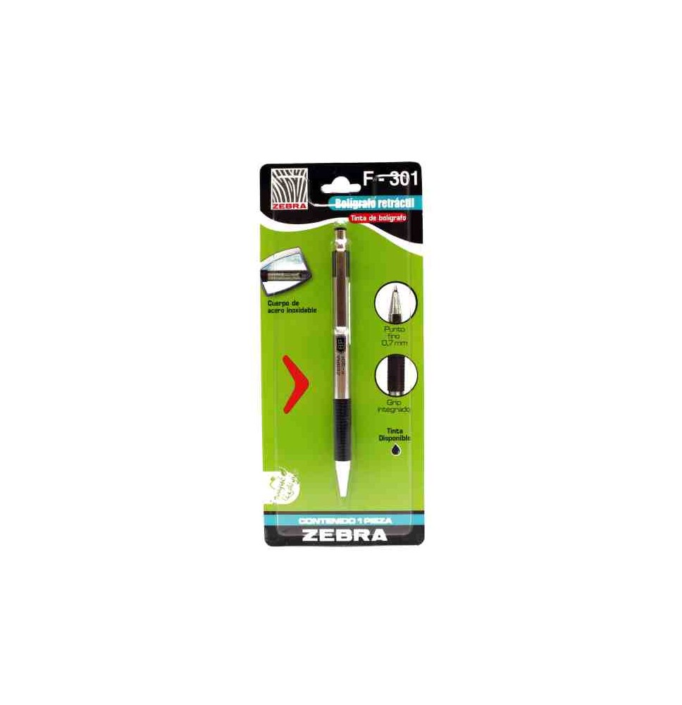 BOLIGRAFO F-301 7019 ZEBRA 0.7MM RT. NEGRO BL.C1 E.12